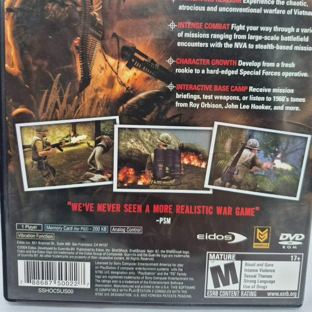 Sony PS2 Shellshock Nam 67 PlayStation 2 Game Mature 17+ Eidos Guerrilla